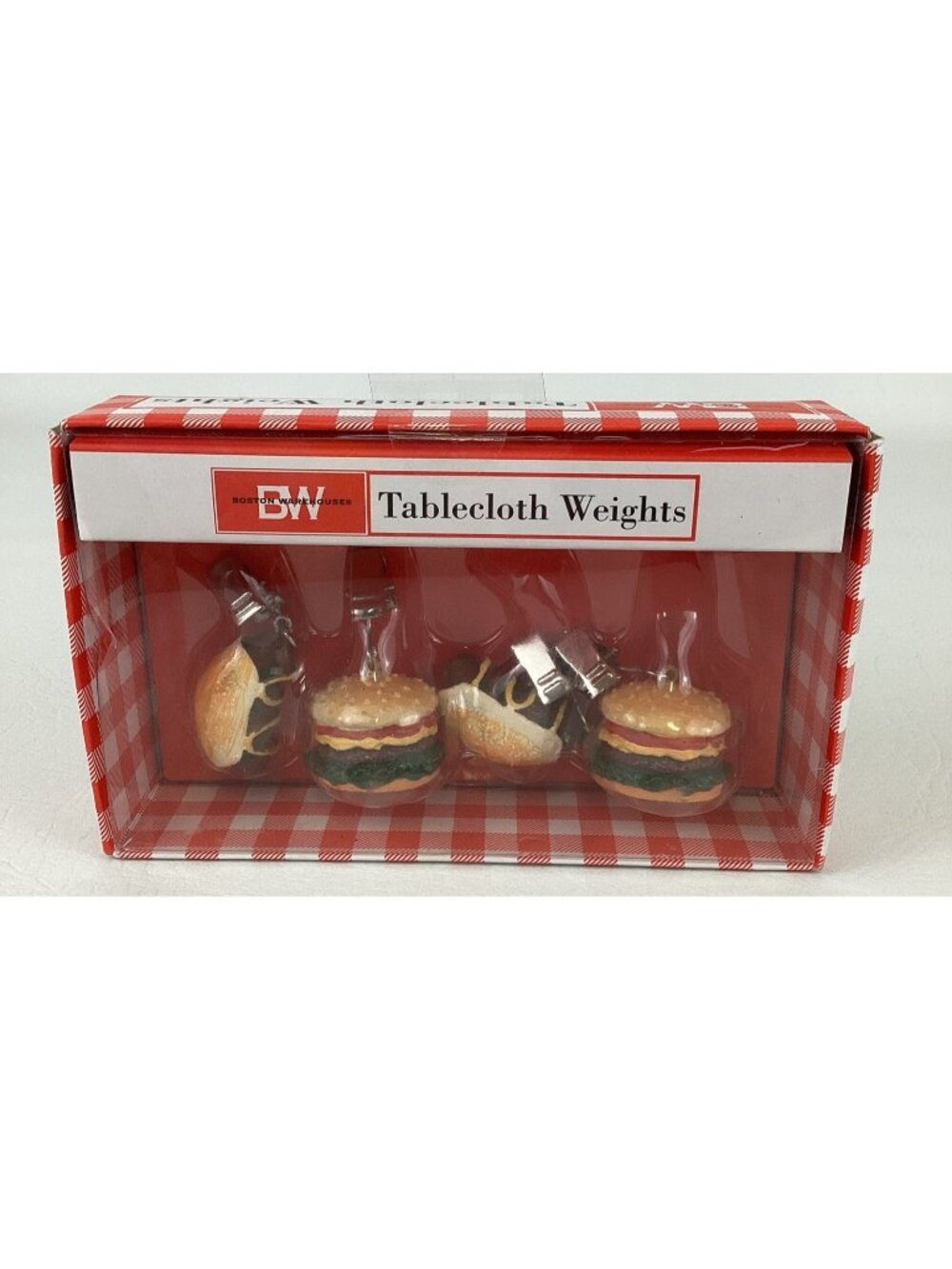 Boston Warehouse Tablecloth Weights BBQ Picnic Cheeseburger Hot Dog Clips New - Picture 1 of 7